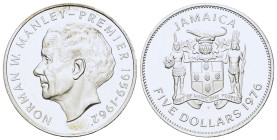 Jamaica, Elizabeth II. 5 dollars. 1976. AR (41,8mm, 37,75 g) Norman W. Manley. PR. KM 62a.
