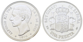 Spain, Alfonso XII AR medal 1 Peseta 1876 (* 18-76). PROOF. AR 0.925 (32,7mm, 13.56g)