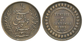 Tunisia. Ali III (1882-1902). 5 Centimes 1893 (25mm, 4.97g, 6h). KM 221. VF