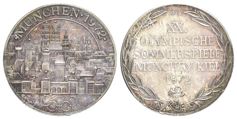 Germany. AR Medal 1972 - Olympic Games (27mm, 4.05g, 12h). View of Munich. R/ Le...
