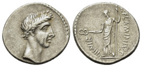 Julius Caesar, Rome, 43 BC. Replica of AR Denarius (18,1mm, 3.92g). moneyer L. Flaminius Chilo. Wreathed head of Caesar right, without legend. R/L FLA...