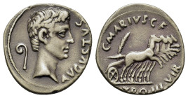 Augustus (27 BC-14 AD). Replica of AR Denarius (17,5mm, 2.72g). Rome. C. Marius C.f. Tro(mentina tribu), moneyer. Bare head right; lituus to left. R/G...