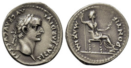 Tiberius (14-37). Replica of AR Denarius (19,3mm, 2.77g). Laureate head right. R/ Livia (as Pax) seated right, holding olive-branch and long vertical ...