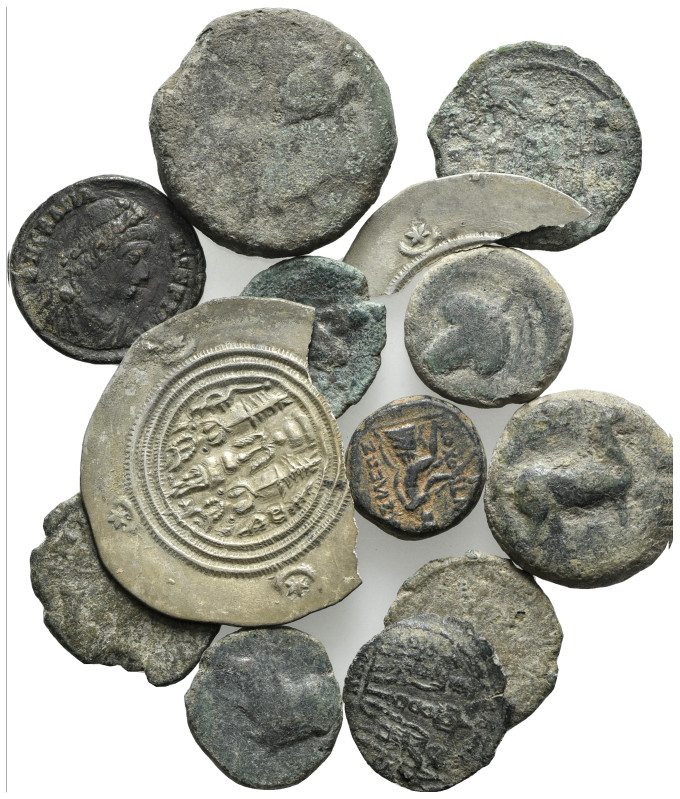 Mixed lot of 12 Greek and Roman Æ and AR coins (Sasanian Drachm broken), to be c...