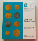 SBV Auktion 15 Gold- und Sibermunzen. Basel 27-28-29 Januar 1986. Cartonato ed. pp. 378, lotti 2627, ill. in b/n. Tavv. 6 di ingrandimenti a colori. C...