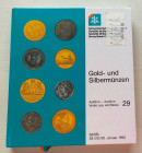 SBV Auktion 29 Gold- und Sibermunzen. Basel 28-29-30 Januar 1992. Cartonato ed. pp. 394, lotti 2128, ill. in b/n. Tavv. 5 di ingrandimenti a colori. C...