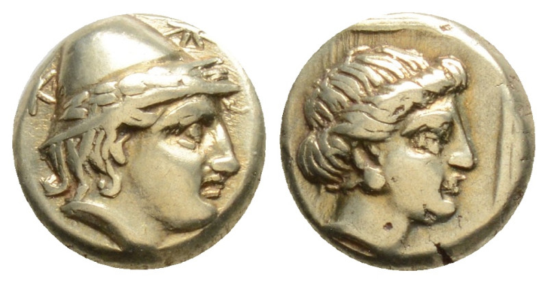 Greek, LESBOS, Mytilene (Circa 377-326 BC) EL Hekte (10,2 mm, 2.56g)
Obv: Head ...