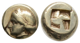Greek
IONIA, Phokaia (Circa 478-387 BC)
EL Hekte (10.2 mm, 2.56 g)
Obv: Young female head left, hair in band; below, inverted seal left.
Rev: Quad...