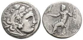 KINGS OF MACEDON. Alexander III 'the Great' (336-323 BC). Drachm. 3,8 g. 17,3 mm.
Obv: Head of Herakles right, wearing lion skin.
Rev: AΛEΞANΔPOY.
...