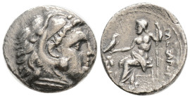 KINGS OF MACEDON. Alexander III 'the Great' (336-323 BC). Drachm. 3,3 g. 17,7 mm.
Obv: Head of Herakles right, wearing lion skin.
Rev: AΛEΞANΔPOY.
...