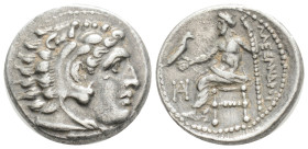 KINGS OF MACEDON. Alexander III 'the Great' (336-323 BC). Drachm. 4,2 g. 17,6 mm.
Obv: Head of Herakles right, wearing lion skin.
Rev: AΛEΞANΔPOY. Z...