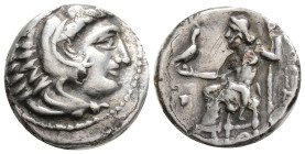 KINGS OF MACEDON. Alexander III 'the Great' (336-323 BC). Drachm. 3,6 g. 16,9 mm.
Obv: Head of Herakles right, wearing lion skin.
Rev: AΛEΞANΔPOY. Z...