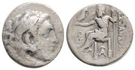 KINGS OF MACEDON. Alexander III 'the Great' (336-323 BC). Drachm. Lampsakos.
Obv: Head of Herakles right, wearing lion skin.
Rev: AΛΕΞΑΝΔΡΟΥ. Zeus s...