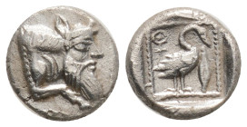 Greek
Cilicia, Mallos AR Obol. Circa 425-385 BC. Forepart of man-headed bull right / Swan standing right; ankh symbol above, barley grain to right; a...