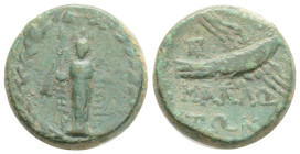 Greek Coins
CILICIA. Mallos. Ae (Circa 2nd-1st centuries BC). Obv: Facing statue of Athena Megarsis within wreath. Rev: MAΛΛΩTΩN. Eagle flying right;...