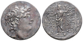 Greek
Seleukid Empire, Antiochos VIII Epiphanes Grypos AR Tetradrachm. Antioch, circa 121-114 BC. 16,6 g. 28,8 mm. Diademed head of Antiochos right w...