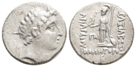 Greek
KINGS of CAPPADOCIA. Ariarathes VII Philometor, circa 112/110-100 BC. Drachm (Silver, 16,8 mm, 3.9 g ) year 2 (?) = 110. Diademed head of Ariar...