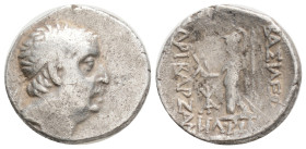Greek
KINGS OF CAPPADOCIA, Ariobarzanes I Philoromaios, (Circa 96-63 BC)
AR Drachm (16,8 mm, 3.6 g)
Diademed head of Ariobarzanes to right. Rev. BA...