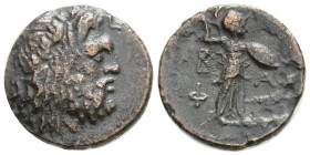 KINGS OF MACEDON. Philip V (221-179 BC). Ae. Uncertain mint in Macedon. 3,1 g. 17,9 mm.
Obv: Head of Zeus right, wearing oak wreath.
Rev: B - A / Φ....
