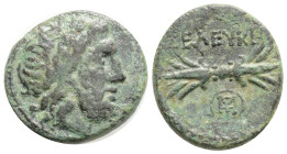 SELEUKID KINGS of SYRIA. Seleukos I. 312-280 BC. Æ Civic issue of Seleukeia Piereia. Laureate head of Zeus right /
Winged thunderbolt left; monogram ...