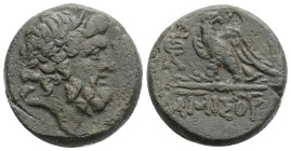PONTOS. Amisos. Ae (Circa 85-65 BC). 7,9 g. 19,8 mm.
Obv: Laureate head of Zeus right.
Rev: ΑΜΙΣΟΥ. Eagle standing left on thunderbolt, head right; ...