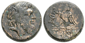PONTOS. Amisos. Ae (Circa 85-65 BC). 9,1 g. 19,7 mm.
Obv: Laureate head of Zeus right.
Rev: ΑΜΙΣΟΥ. Eagle standing left on thunderbolt, head right; ...