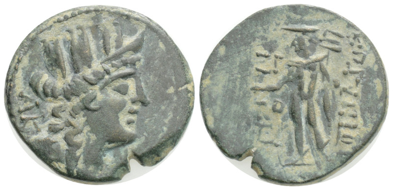 Greek
CILICIA, Korykos (Circa 1st century BC) AE Bronze (22.5 mm, 7 g)
Obv: Tu...