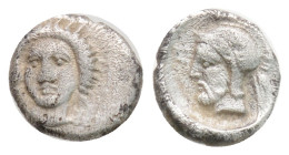 CILICIA. Tarsos. Tiribazos (Satrap of Lydia, 388-380). Obol.
Obv: Baaltars seated right on throne, holding eagle and lotus-tipped sceptre; monogram t...