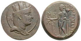 CILICIA. Kelenderis. Ae (2nd-1st centuries BC). 8,1 g. 22,8 mm.
Obv: Turreted, veiled and draped bust of Tyche right; A to left.
Rev: KEÎ›ENÎ”EPITÎ©...