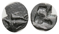 Greek
MYSIA, Kyzikos (Circa 520-480 BC) AR Hemiobol (9,3 mm, 0.3 g )
Obv: Head of tunny fish left .
Rev: Quadripartite incuse square Von Fritze, Ky...