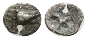 Greek
MYSIA, Kyzikos (Circa 520-480 BC) AR Hemiobol (6,9 mm, 0.17 g )
Obv: Head of tunny fish left .
Rev: Quadripartite incuse square Von Fritze, K...