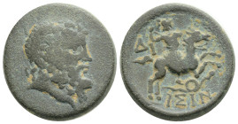 PISIDIA. Isinda. Ae (2nd-1st centuries BC). Dated CY 1 (19/18 or 6/5 BC).
Obv: Laureate head of Zeus right.
Rev: ΙΣΙΝ. Warrior on horseback gallopin...