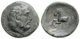 PISIDIA, Termessos. Be20. (Ae. 5,3 g / 21,1 mm). 1st century BC (SNG von Aulock 5331). Anv: Head of Zeus to the right. Rev: Horse left, above H, below...
