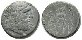 Phrygia, Apameia Æ Circa 88-40 BC. 8,1 g. 21,1 mm. Heraklei-, and Eglo-, magistrates. Laureate head of Zeus right / Cult statue of Artemis Anaïtis fac...