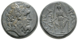 Phrygia, Apameia Æ Circa 88-40 BC. 9,1 g. 19,5 mm. Heraklei-, and Eglo-, magistrates. Laureate head of Zeus right / Cult statue of Artemis Anaïtis fac...