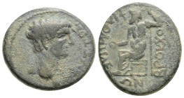Roman Provincial
Phrygia. Philomelion . Claudius AD 41-54. Bronze Æ 19,1 mm., 5,3 g.
ΣEBAΣTO[Σ], bare head right / BPOKXOI ΦIΛOMHΛEΩN, Zeus seated l...