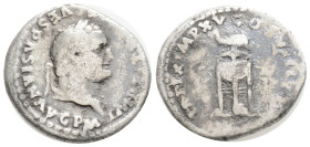 Roman Imperial
Titus AD 79-81. Rome Denarius AR 19 mm., 2,9 g.
IMP TITVS CAES VESPASIAN AVG P M, laureate head right / TR P IX IMP XV [...], tripod ...