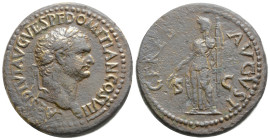 Roman Imperial
Domitian AD 81-96. Rome. As Æ, 28,8 mm., 13 g.
CAES DIVI AVG VESP F DOMITIAN COS VII, laureate head right / CERES AVGVST/ S- C, Ceres...