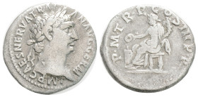 Roman Imperial
Trajan (98-117 AD) Rome, AR Denarius (19.4 mm, 3,2 g)
Obv. IMP CAES NERVA TRAIAN AVG GERM. Laureate head of Trajan, right.
Rev. P M ...