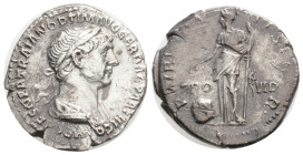 Roman Imperial
Trajan AD 98-117. Rome. Denarius AR, 19,5 mm., 3,2g.
IMP CAES NER TRAIAN OPTIM AVG GER DAC PARTHICO, laureate, and draped bust of Tra...