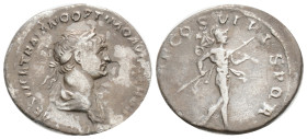 Roman Imperial
Trajan AR Denarius. Rome, AD 114-117. IMP CAES NER TRAIANO OPTIMO AVG GER DAC, laureate and draped bust right / P M TR P COS VI P P SP...