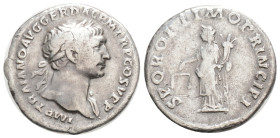 Roman ImperiaI Trajan 98-117, Denarius, 2.6 g. 19,3 mm. Obv: Laureate head of Trajan right "IMP TRAIANO AVG GER DAC PM TR P" Rev: "COS V PP SPQR OPTIM...