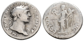 Trajan. Denarius. 98-117 AD. Rome. (Ric-128). (Rsc-75). (Bmc-355). Rev.: COS V PP SPQR OPTIMO PRINC, Victory standing left, draped, holding wreath and...