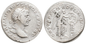 TRAJAN, 98-117 AD. AR, Denarius. Rome 2,9 g. 20,2 mm.
Obv. IMP CAES NERVA TRAIAN AVG GERM Laureate head of Trajan, right
Rev. PM TRP COS IIII PP Vic...