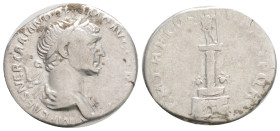 TRAJAN, 98-117 AD. AR Denarius (3.1 g. 19,6 mm.) Laureate draped bust / Trajan’s column, two eagles at base. Toned VF. Trajan’s column was erected in ...