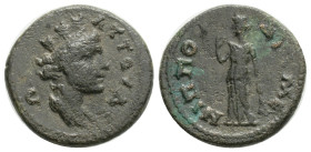 Roman Provincial
Caria, Attuda. Pseudo-autonomous, time of Trajan. 96-117 A.D.. AE (16,2 mm, 2,4 g). ATTOVΔЄ-ΩΝ, turetted and draped bust of Tyche ri...