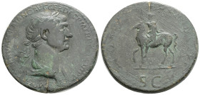 Roman Imperial
Trajan, 98-117 AD Æ, Sestertius 112-117 . 24,5 g. 33,3 mm. IMP CAES NERVAE TRAIANO AVG GER DAC P M TR P COS VI P P Laureate bust r., w...