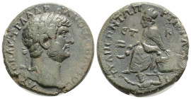 Roman Provincial
Hadrian Æ24 of Tyana, Cappadocia. Year 20 = AD 135/136. 10,1 g. 25,6 mm. Laureate head right / Tyche seated left on rock, holding gr...