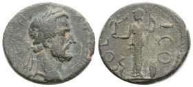 Lycaonia, Iconium. Antoninus Pius. A.D. 138-161.Ae, 5,2 g. 19,8 mm. IM-P C T A H ANTONINVS, laureate head of Antoninus Pius right / COL ICO, Athena st...