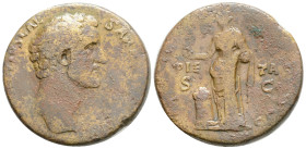 Roman Imperial
Antoninus Pius Æ Sestertius. Rome, AD 138. IMP ANTONINVS AVG[VSTVS], bare head right / TRIB POT [COS DE]S II, Pietas standing left by ...